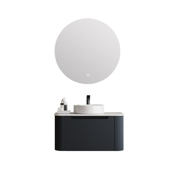 750*460*400mm Matt Black Round Edge Grooved Wall Hung Vanity Cabinet Only Soft Closed Single Drawer