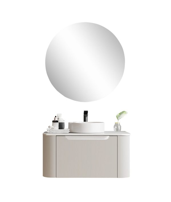 [50424] 750*460*400mm Matt White Round Edge Grooved Wall Hung Vanity Cabinet Only Soft Closed Single Drawer