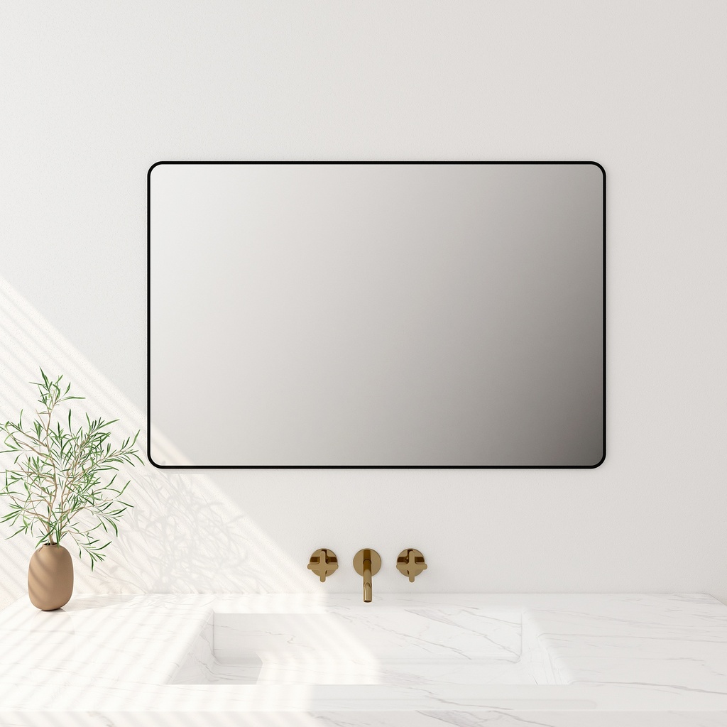 750*900*30mm Matt Black Aluminum Framed Rectangular Mirror