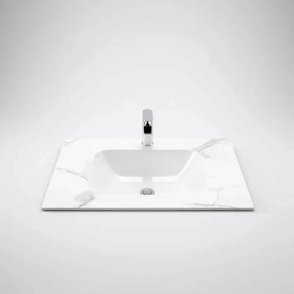 750L*460D*180Hmm White Marble Look Sintered Stone Top With Undermount Basin