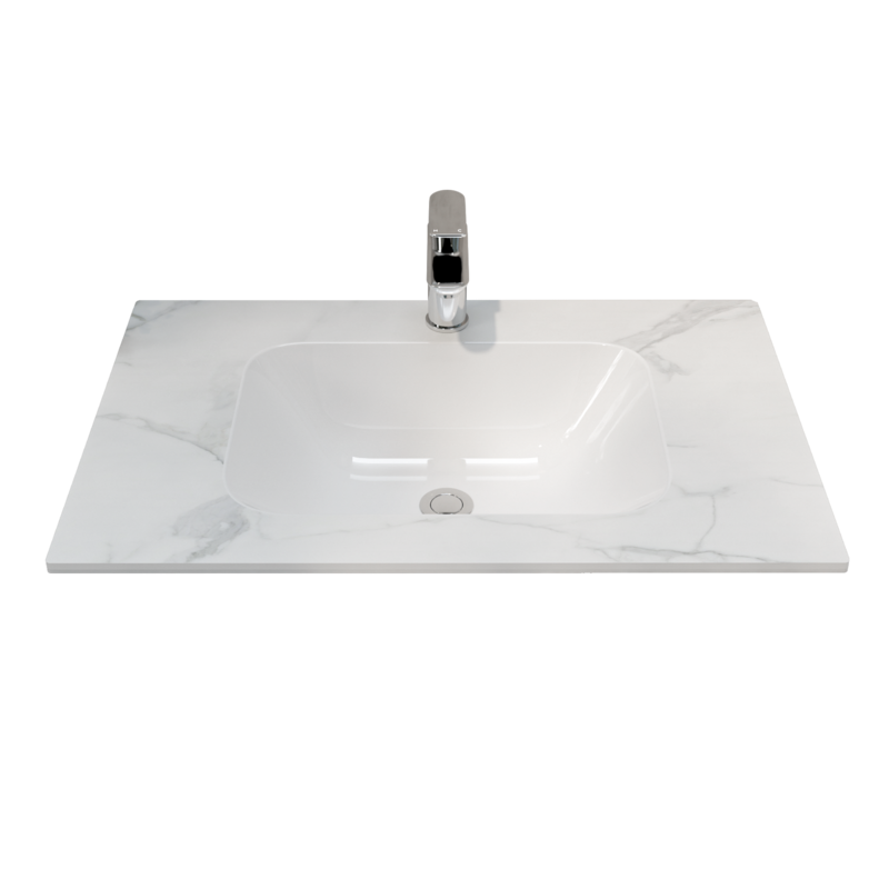 750L*460D*180Hmm White Marble Look Sintered Stone Top With Undermount Basin