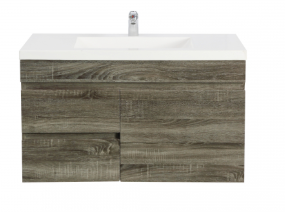 750mm Slim Dark Grey MDF Wall Hung Bathroom Vanity Cabinet Left Drawer PVC Vacuum Filmed