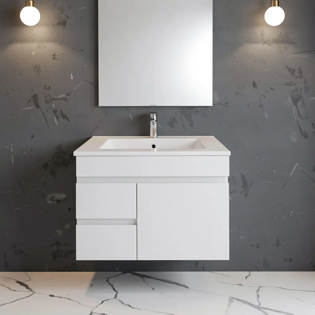 [91074/M73WL] 750Lx500Hx350Dmm Gloss White 2PAC MDF 2L/DW 1R/DR Wall Hung Vanity