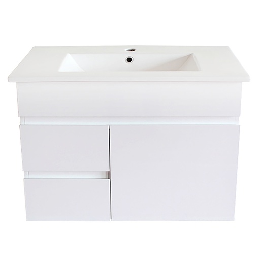 750Lx500Hx350Dmm Gloss White 2PAC MDF 2L/DW 1R/DR Wall Hung Vanity