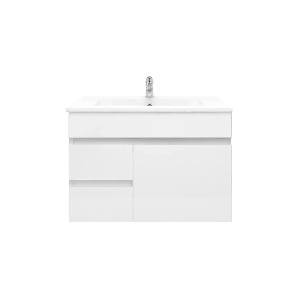 [92073/PVC73WL] 750Lx500Hx350Dmm Gloss White 2PAC PVC 2L/DW 1R/DR Wall Hung Vanity