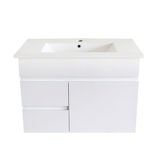 [92073/PVC73WL] 750Lx500Hx350Dmm Gloss White 2PAC PVC 2L/DW 1R/DR Wall Hung Vanity