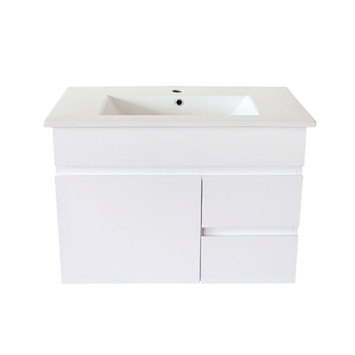 750Lx500Hx350Dmm Gloss White 2PAC PVC 2R/DW 1L/DR Wall Hung Vanity