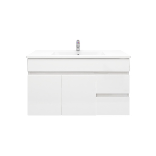 [92076/PVC93WR] 750Lx500Hx350Dmm Gloss White 2PAC PVC 2R/DW 2L/DR Wall Hung Vanity