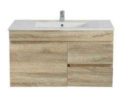 750mm Slim White Oak MDF Wall Hung Bathroom Vanity Cabinet RightDrawer PVC Vacuum Filmed