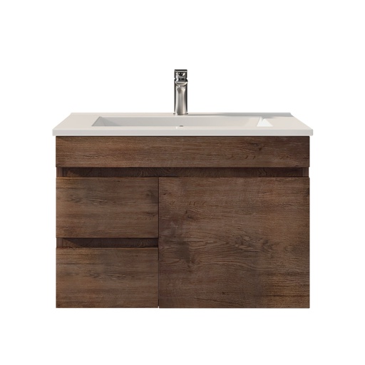 750Lx500Hx450Dmm Dark Oak MDF Board with PVC Vacuum Filmed 2L/DW 1R/DR Wall Hung Vanity