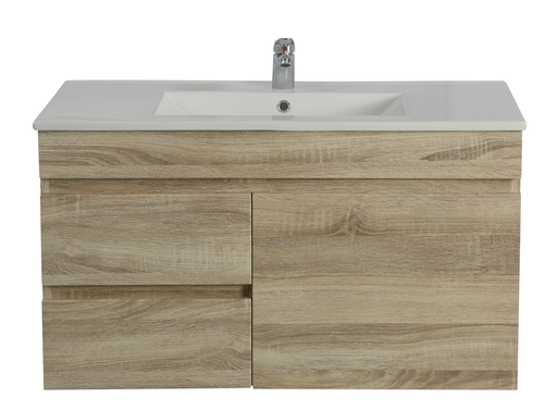 750mm White Oak MDF Wall Hung Bathroom Vanity Cabinet Left Drawer PVC Vacuum Filmed