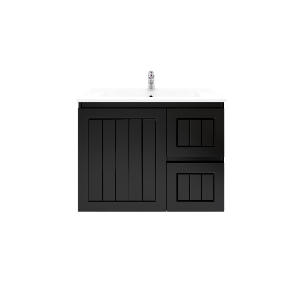 750Lx550Hx460Dmm Amber Matte Black 2PAC MDF 2R/DW 1L/DR Wall Hung Vanity