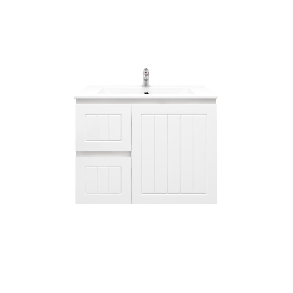 750Lx550Hx460Dmm Amber Matte White 2PAC MDF 2L/DW 1R/DR Wall Hung Vanity