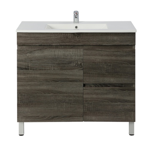 750mm Slim Dark Grey MDF Freestanding Bathroom Vanity Cabinet Right Drawer PVC Vacuum Filmed