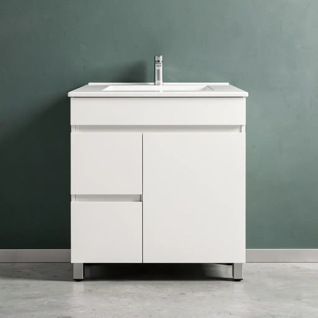 750Lx830Hx350Dmm Gloss White 2PAC MDF 2L/DW 1R/DR Freestanding Vanity