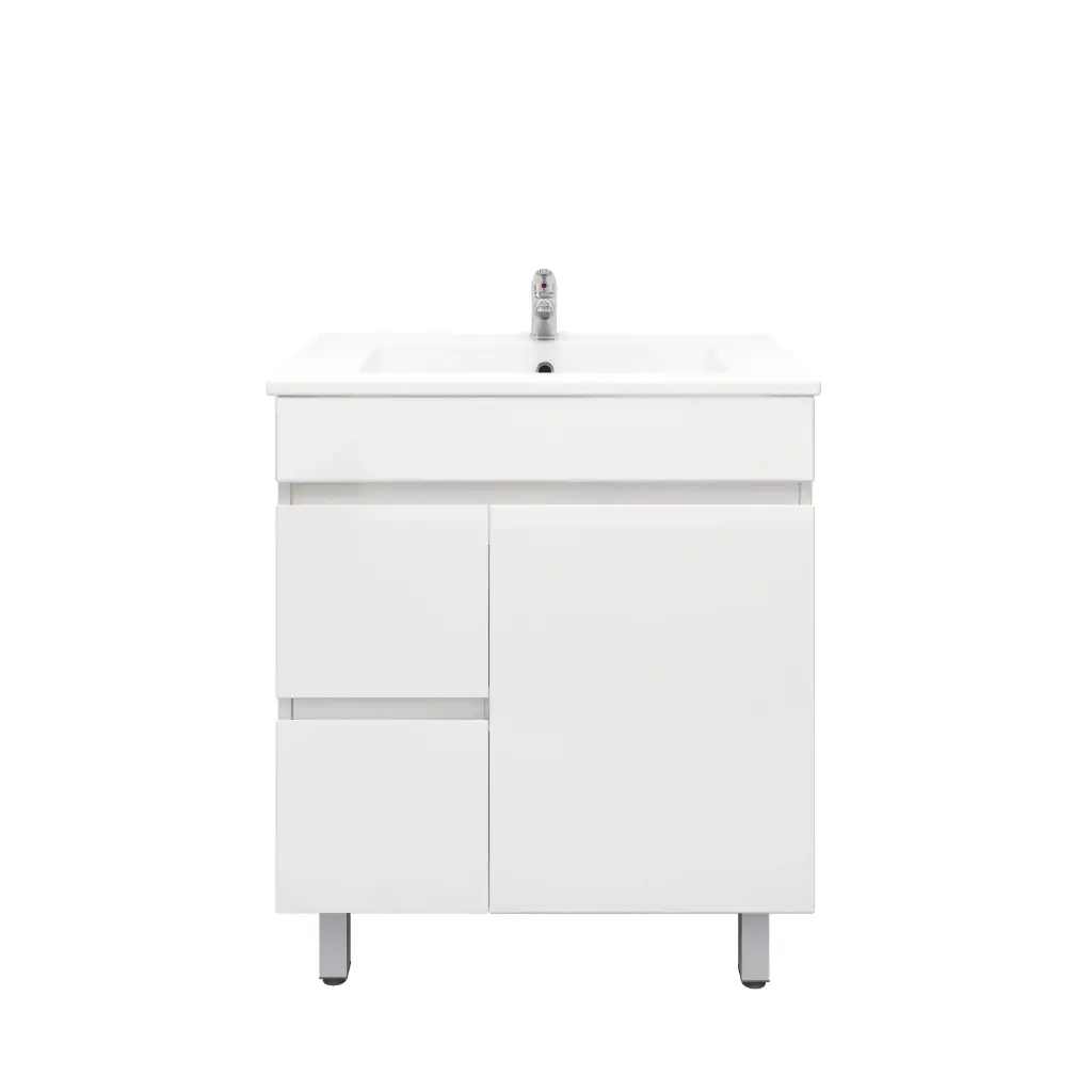 750mm Slim Freestanding Bathroom Vanity Cabinet PVC Left Drawer Gloss White