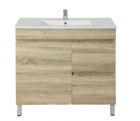 750mm Slim White Oak MDF Freestanding Bathroom Vanity Cabinet RightDrawer PVC Vacuum Filmed