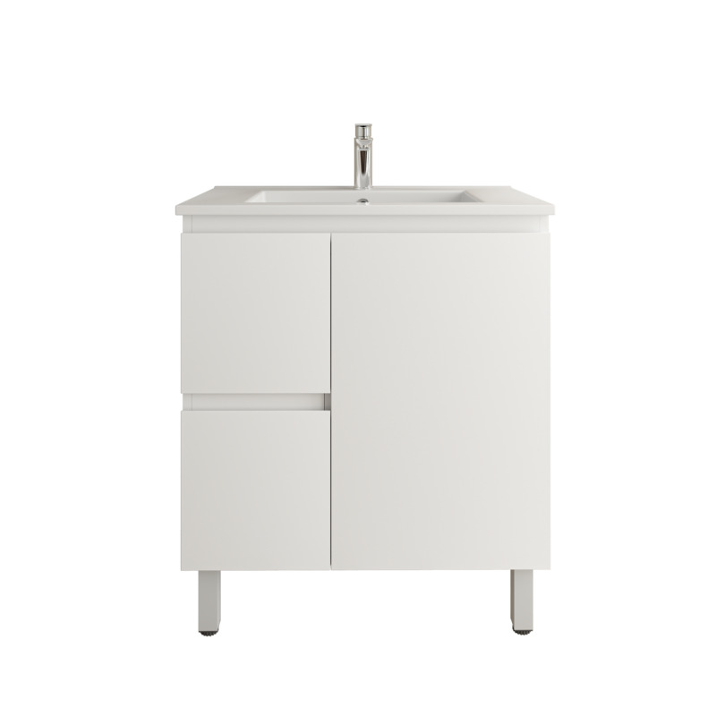 750mm Freestanding Bathroom Vanity Cabinet PVC Left Drawer Gloss White