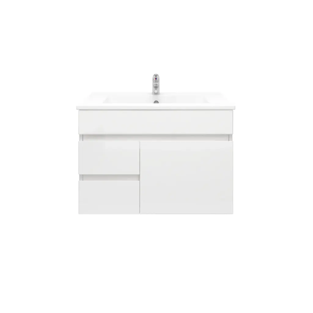 [92013/PVC74WL] 750Lx830Hx450Dmm Gloss White 2PAC PVC 2L/DW 1R/DR Wall Hung Vanity
