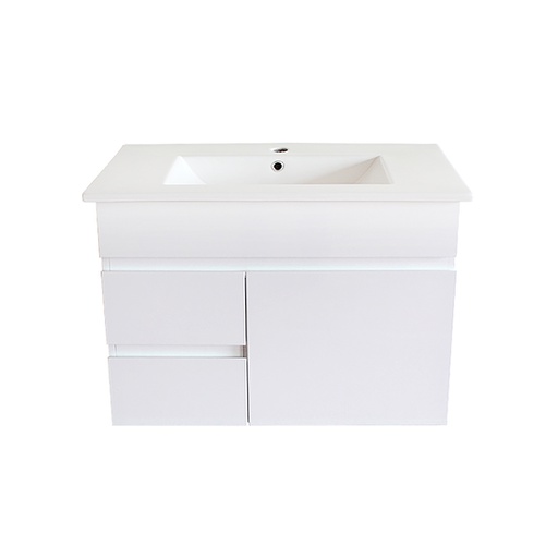 750Lx830Hx450Dmm Gloss White 2PAC PVC 2L/DW 1R/DR Wall Hung Vanity