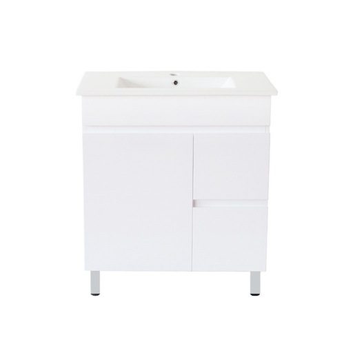 750Lx830Hx450Dmm Gloss White 2PAC PVC 2R/DW 1L/DR Freestanding Vanity