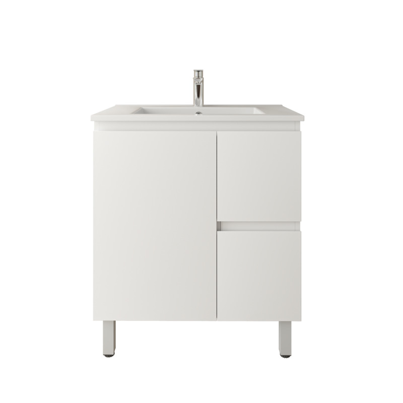 750mm Freestanding Bathroom Vanity Cabinet PVC Right Drawer Gloss White