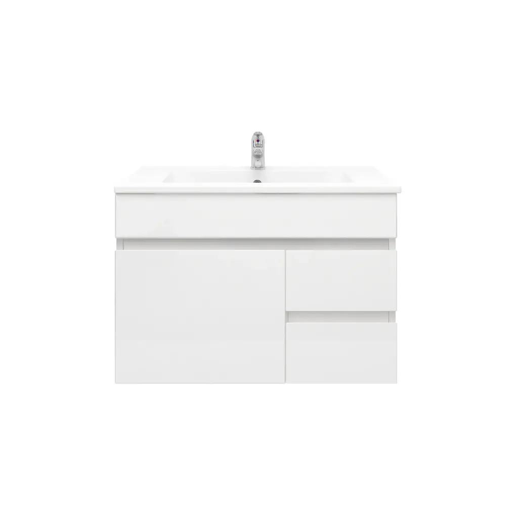 [92014/PVC74WR] 750Lx830Hx450Dmm Gloss White 2PAC PVC 2R/DW 1L/DR Wall Hung Vanity