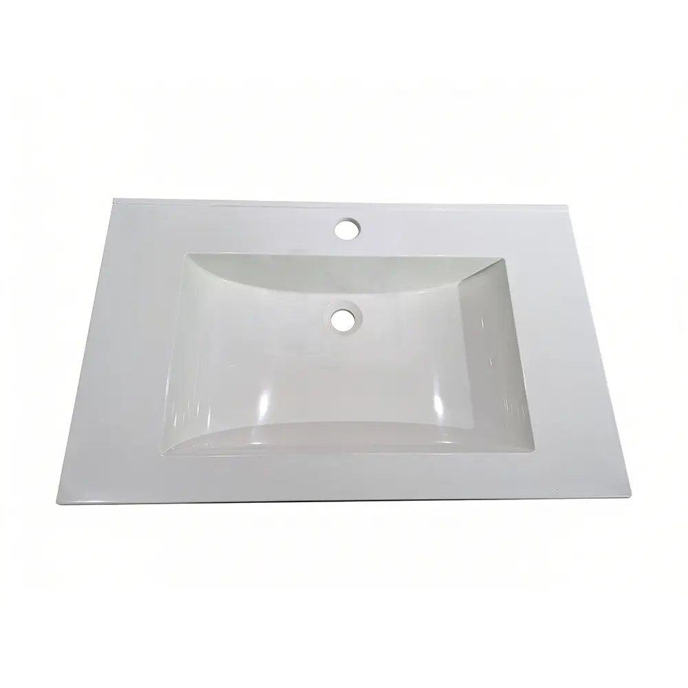 750mm Glasstone Basin, 1 tap hole, 20mm edge thickness, white glossy