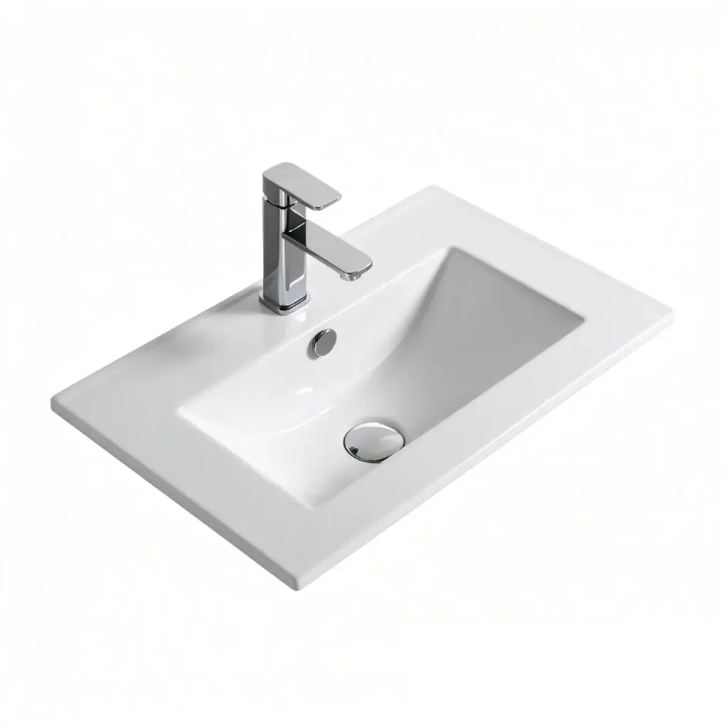 760*365*165mm Gloss White Crete Fine Ceramic Slim Counter Top One Tap Hole Overflow,32mm Waste
