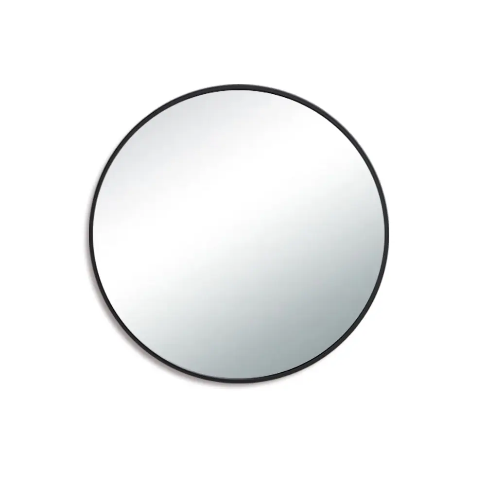 800*800MM PENCIL EDGE ROUND PLAIN MIRROR MATTE BLACK FRAMED