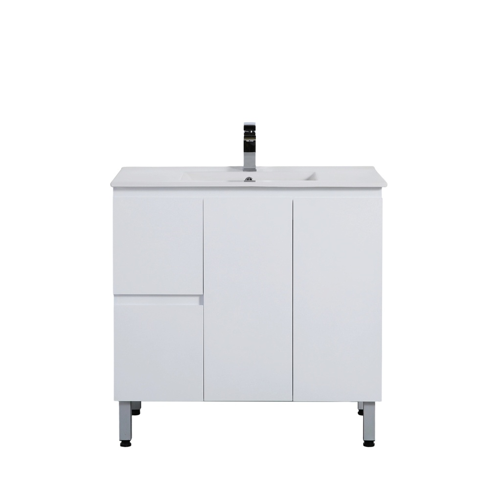 890*355*860mm Ensuite Gloss White Alpha Ensuite Free Standing PVC Vanity,Left Hand Drawers