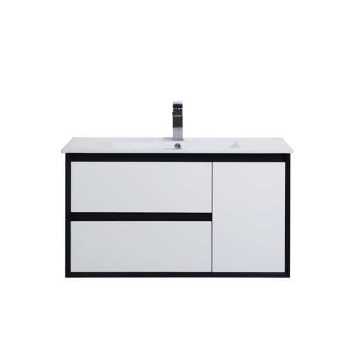 890*455*525mm PE Vanity Wall Hung Cabinet Only With Left Drawers With Ceramic Top