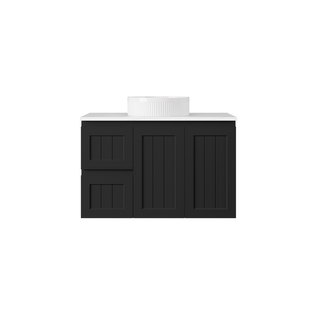 890*455*560mm Matte Black Archill Federation Wall Hung Ensuite PVC Cabinet Left Hand Drawer