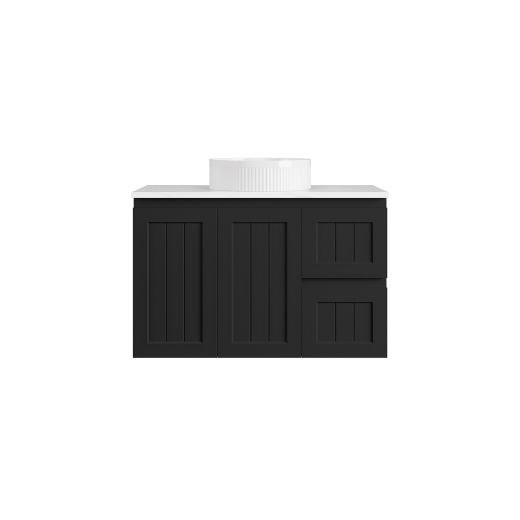 [56754] 890*455*560mm Matte Black Archill Federation Wall Hung Ensuite PVC Cabinet Right Hand Drawer