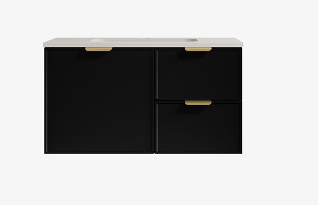 890*455*560mm Matte Black Madura Federation Wall Hung PVC Cabinet,Right Hand Drawers