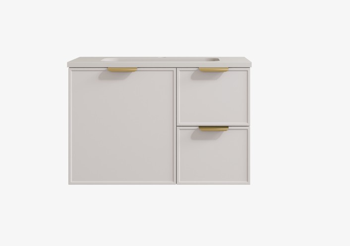 890*455*560mm Matte White Madura Federation Wall Hung PVC Cabinet,Right Hand Drawers