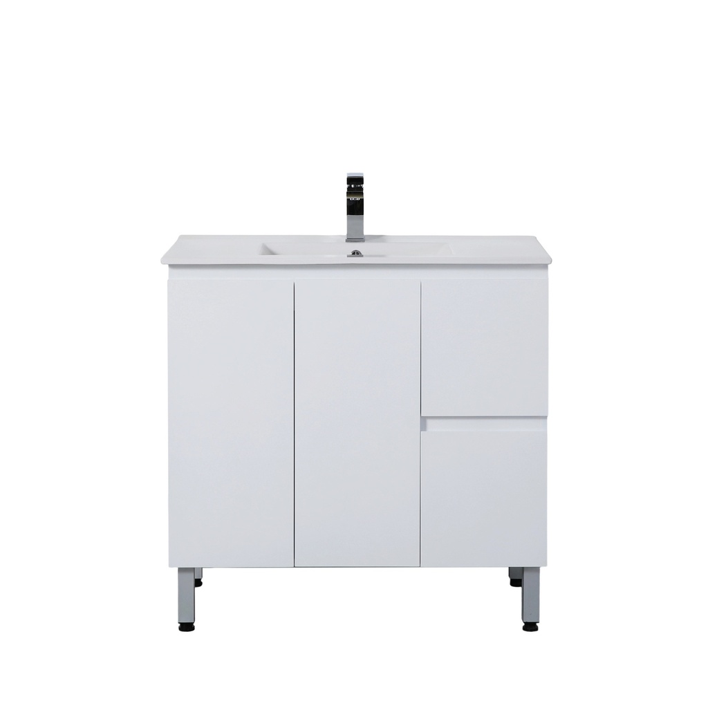 890*455*860mm Gloss White Alpha Free Standing PVC Vanity,Right Hand Drawers