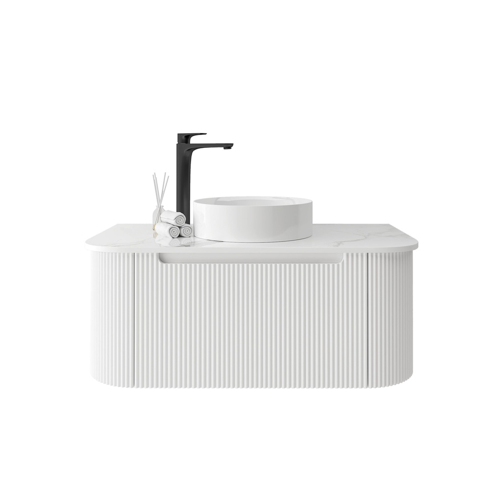 900mm Matte White  PVC One Drawer Curved Wall Hung Vanity