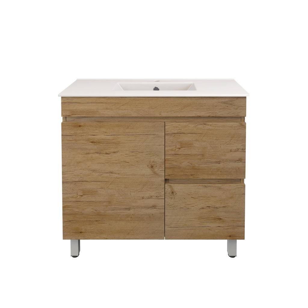 890X355X710mm Camden Modern Free Standing Cabinet Prime Oak,Soft Closing Finger Pull Door,Right Hand Drawers