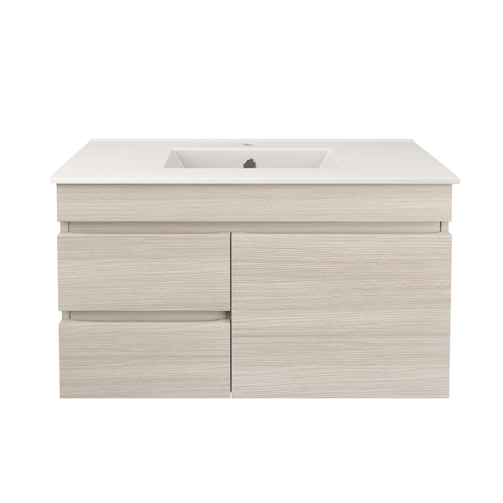 [56545] 890X370X500mm Camden Modern Wall Hung Cabinet Coastal Oak,Soft Closing Finger Pull Door,Left Hand Drawers