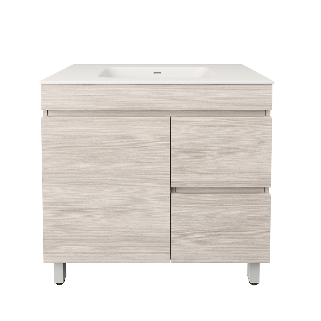 890X455X710mm Camden Modern Free Standing Cabinet Coastal Oak,Soft Closing Finger Pull Door,Right Hand Drawers