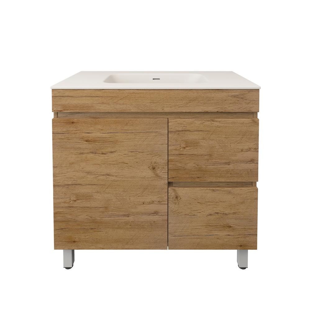 890X455X710mm Camden Modern Free Standing Cabinet Prime Oak,Soft Closing Finger Pull Door,Right Hand Drawers