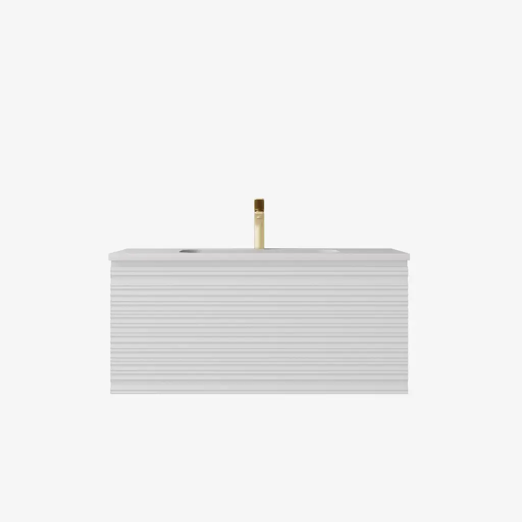 890x455x400mm Matte White Sedona Modern Fluted Wall Hung PVC Cabinet,Left Hand Drawers