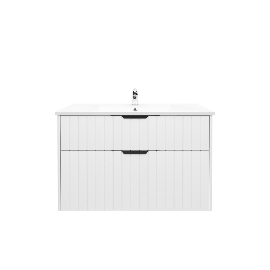 900mm Aria Matte White  MDF Two Drawers Wall Hung Bathroom Vanity With Handle