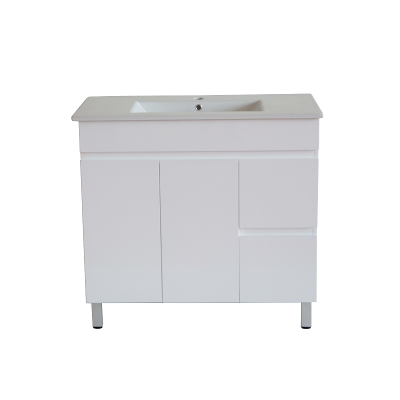 900*350*710mm Freestangding Gloss White Slim PVC Vanity Cabinet Only Right Drawer