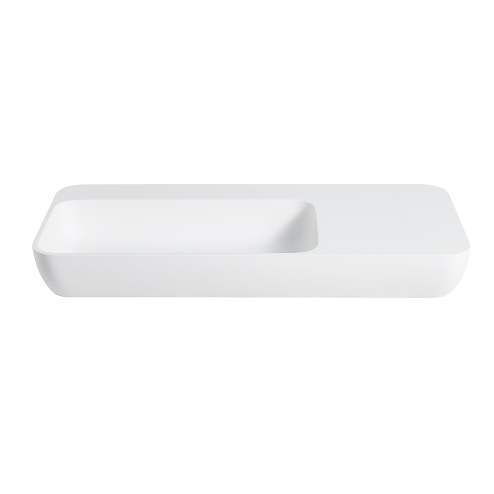 [55410] 900*400*120mm Matt White Rocca Solid Surface Stone Wall Hung Basin With Semi Drill Tap Hole None Overflow 32mm Waste