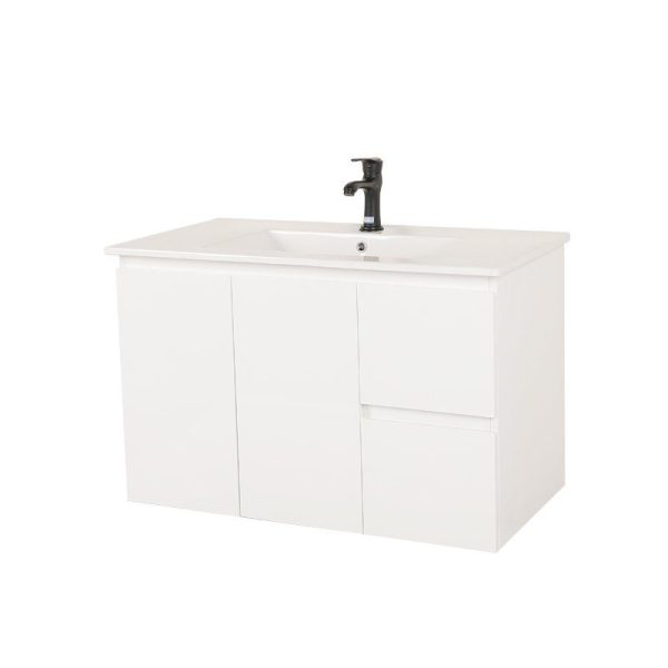 [50482] 900*450*560mm Wall Hung Gloss White Vanity Right Drawer With Ceramic Top