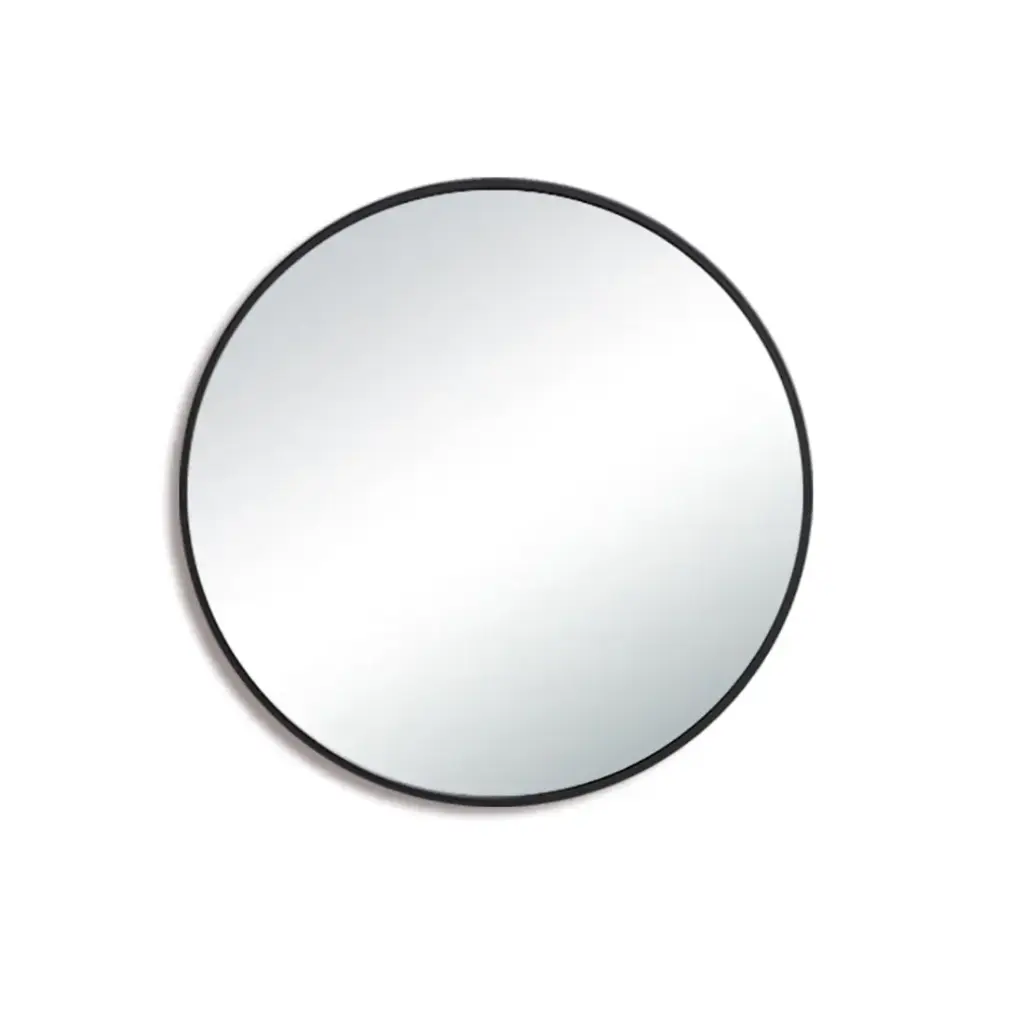 900mm Pencil Edge Round Plain Mirror Matte Black Framed