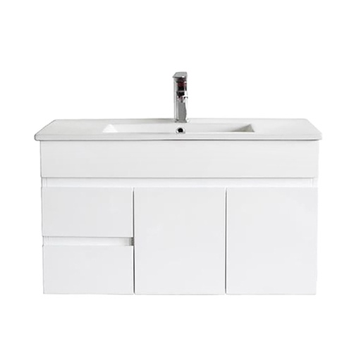 900Lx500Hx350Dmm Gloss White 2PAC PVC 2L/DW 2R/DR Wall Hung Vanity