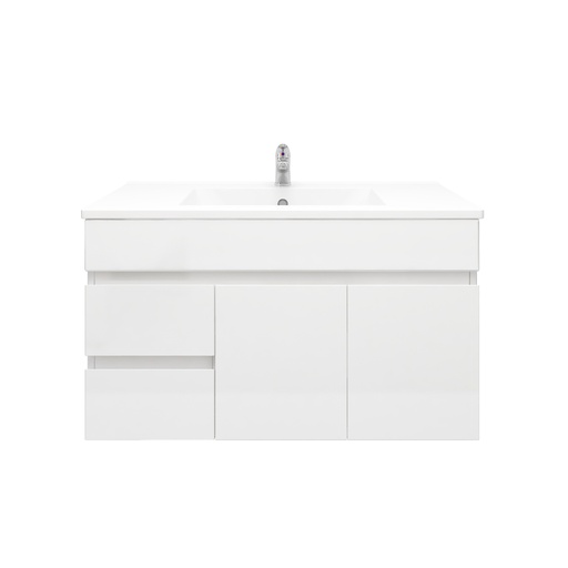 [91020/M94WL] 900Lx500Hx450Dmm Gloss White 2PAC MDF 2L/DW 2R/DR Wall Hung Vanity